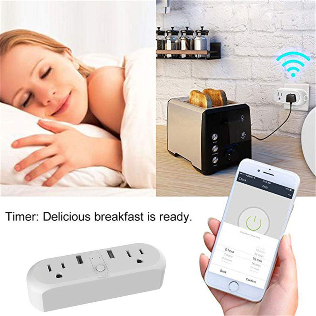 US Smart Double Plug With 2 USB Control Two Plug Invidually