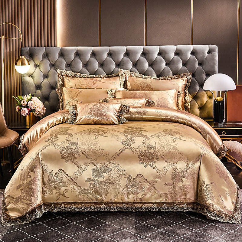 Luxurious European Style Satin Jacquard Lace Modal Fiber Four-piece Bedding Set Sheet Set