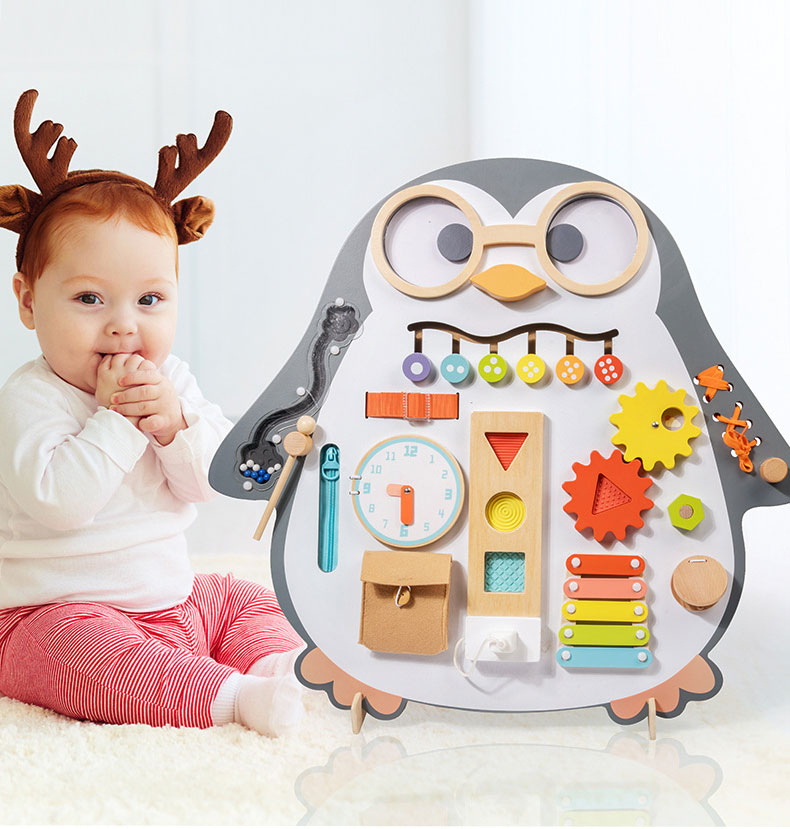 Penguin Busy Board Vertical Double-Sided Painting Puzzle Toy for Kids Learning Function