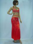 2pcs Halter Neck Red Metallic Belly Dance Performance Wear Bras & Skirt Belly