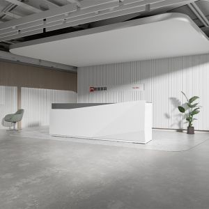 Two Person White Front Panel Reception Desk Gray