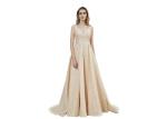 Beige Color Sleeveless Prom Party Dress / V Neck Backless Long Maxi Gown