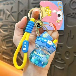 China Creative Liquid Quicksand Keychain Strawberry Jar Spiral Rope Lanyard on sale