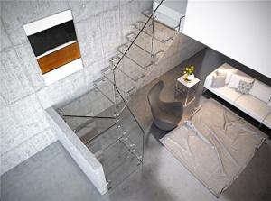 China Steel Material Modern Floating Stairs With Tempered Laminated Glass Tread factory