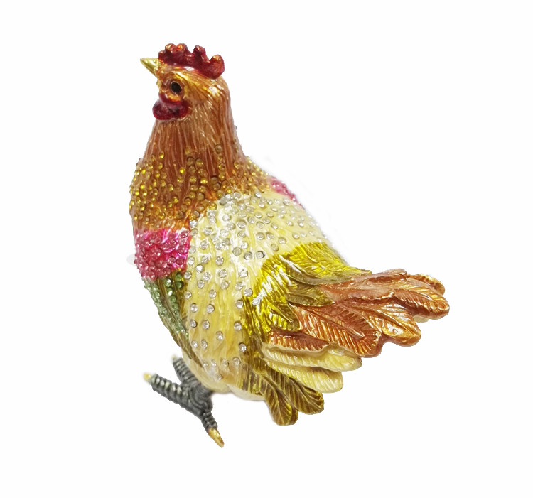 Pewter alloy animal box metal jewelry boxes hen enameled trinket boxes