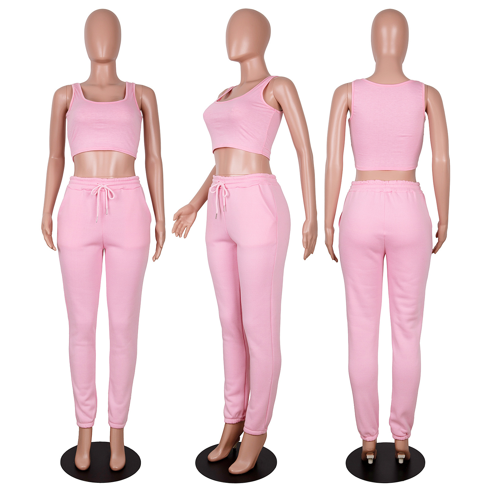 Printed Pink Women Tracksuits 3 Piece Set Crop Top Hoodie and Joggers Cropped Hoodies
