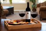 oversized wood bamboo food serving tray with handle and folding legs