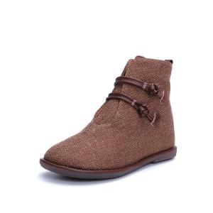 China S290 Autumn And Winter Hot Fashion Boots Women Retro Linen Women'S Shoes Flat Leather Buckle Women'S Shoes Ankle Boots factory