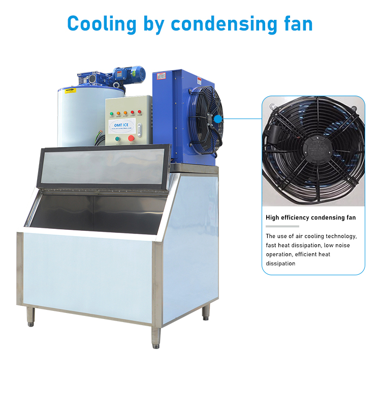 480 KG Flake Ice Making Machine 2 Ton Capacity 1000 KG Ice Storage for Industrial