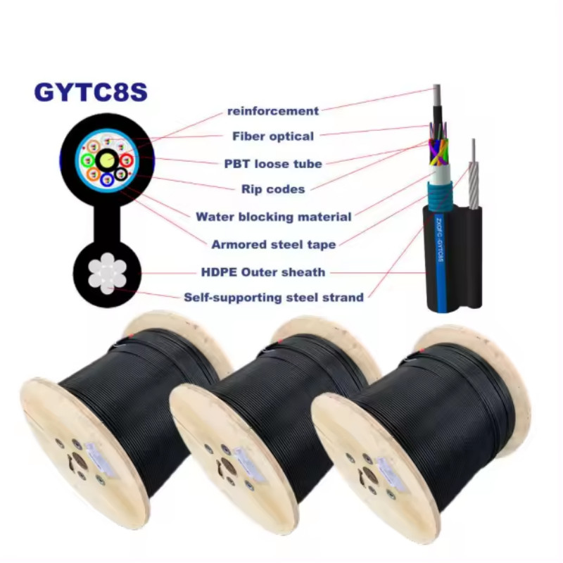 8 12 24 Core GYTC8Y/GYTC8S Strand Fiber Optic Cable Self Supporting Fiber Optic Cable