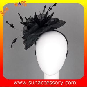 China 0921 hot sale fashion black sinamay fascinators hats and caps with feather,Fancy Sinamay fascinator from Sun Accessory factory