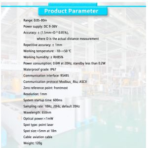 UBJG-06Y Mini 0.05-80m Lidar RS485 Sensor For Single Point Distance Measurement