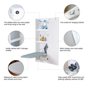 Folding Wall Mounted Ironing Cabinet White MDF Wood EU Standard
