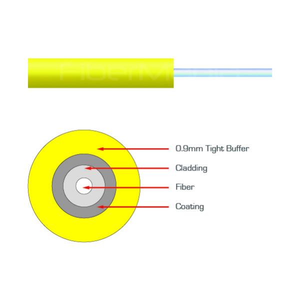 Indoor Optical Fiber Cables Yellow 0.9mm Simplex OS2 Single Mode PVC Tight