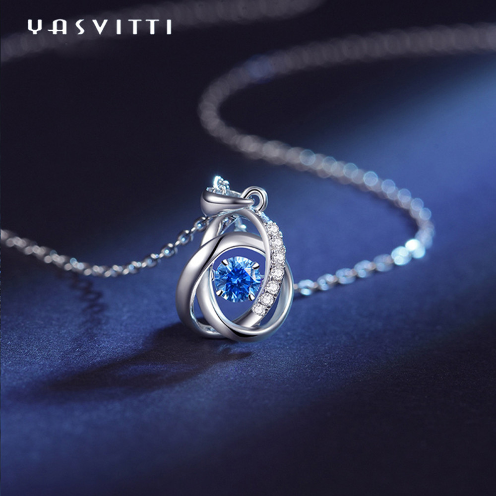 1.1 Gram 16.76mm Sterling Silver Jewelry Necklaces 5A CZ Sapphire Stone Necklace