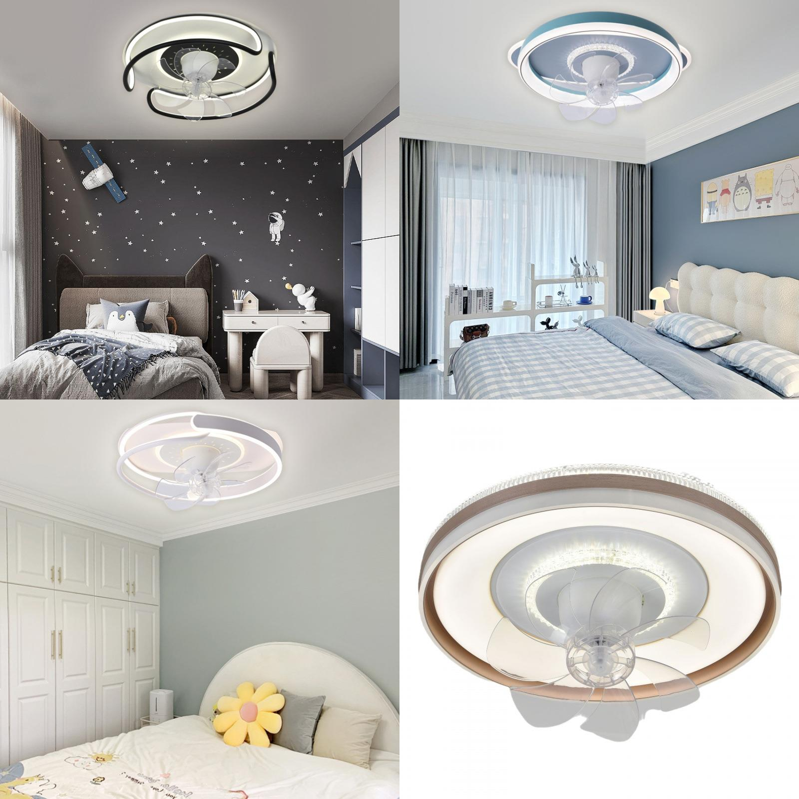 Wholesale Simple Creative Bedroom Dining Room Fan Lamp Fashion Warm And Comfortable Three Colours Available Round Dining Room Fan Light