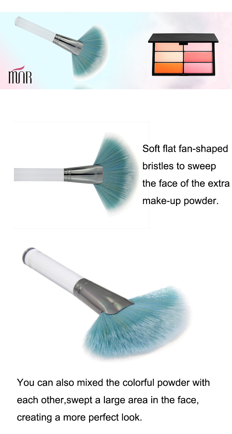Cosmetic Makeup Blush Brush Blue Hair White Wood Handle Fan Brush