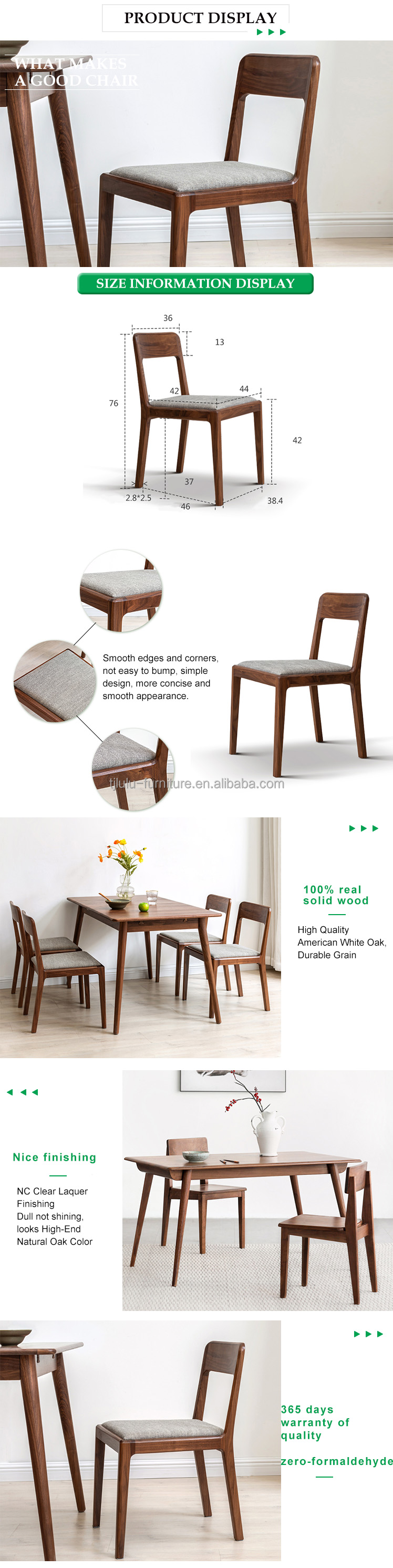 Wooden Dining Chair with Modern Nordic Home Design and Upholstered Seat