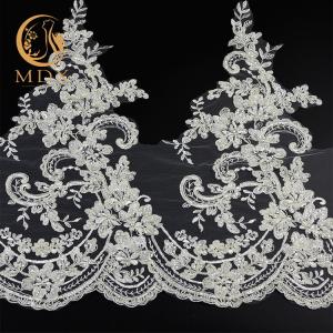 China Free Sample MDX Beaded Lace Trim Fabric Embroidered For Garment factory