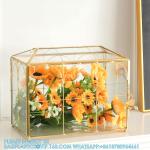 Glass Wedding Card Box with Slot, Large Clear Card Box Gold Brass Gift Card