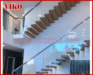 China Floating Staircase VK35S Floating Stair Tempered GlassLED Light strip, Stringer: 5mm+5mm(Thickness), Dia 6mm Steel Cable factory