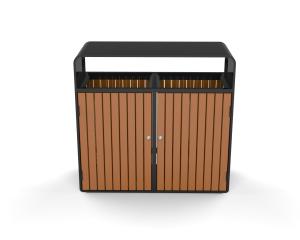 China Park Wooden Double Dustbin Outside Street Sorting Garbage Trash Can Out Door Public 2 Compartment Rubbish Dust Bin factory