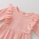 hot sale beige flutter sleeve muslin cute baby girls romper baby clothes
