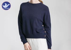 China Side Buttons Derection Womens Knit Pullover Sweater Crew Neck Jumper factory