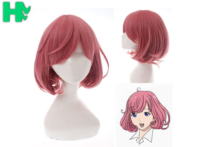 Short Pink Synthetic Cosplay Wigs 14 Inch Straight Heat Resistant