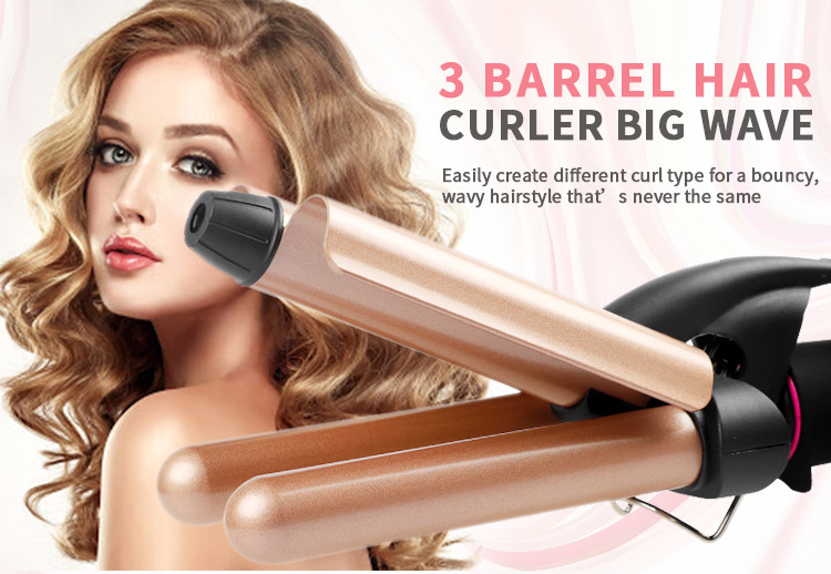 Portable DIY Hair Curling Iron 3 Barrel Wand 210C Temperature