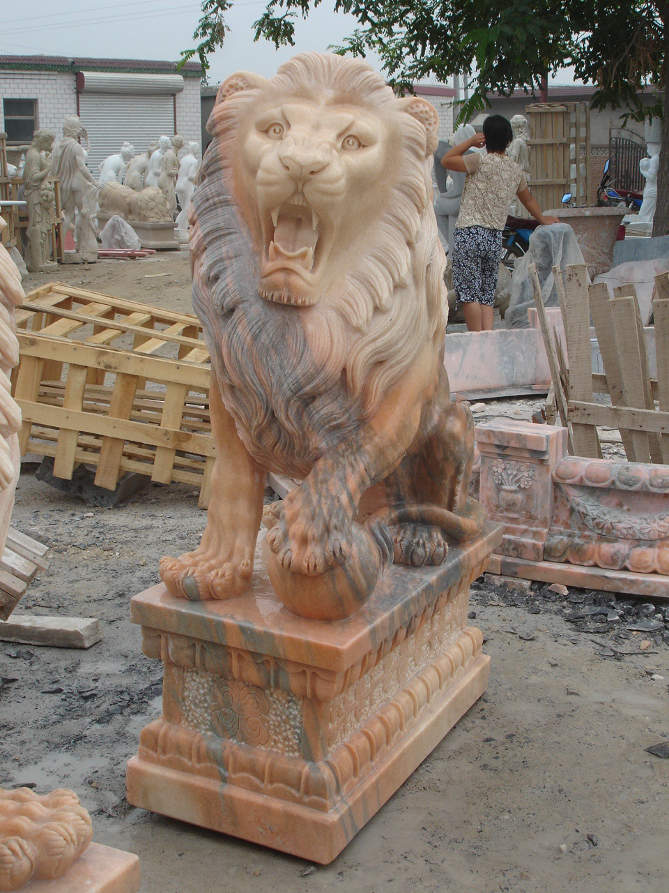 Life Size Decoration 200cm Stone Lion Statue , Stone Carving Sculpture