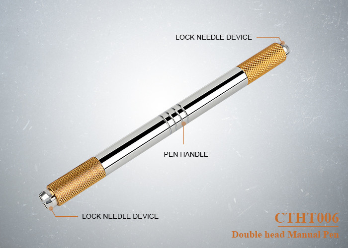 Golden Manual Eyebrow Tattoo Pen Permanent Makeup With Microblading , Double Heads Replaced