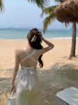 Suspender Womens Vacation Dresses Backless Tie Back Low Cut V Neck