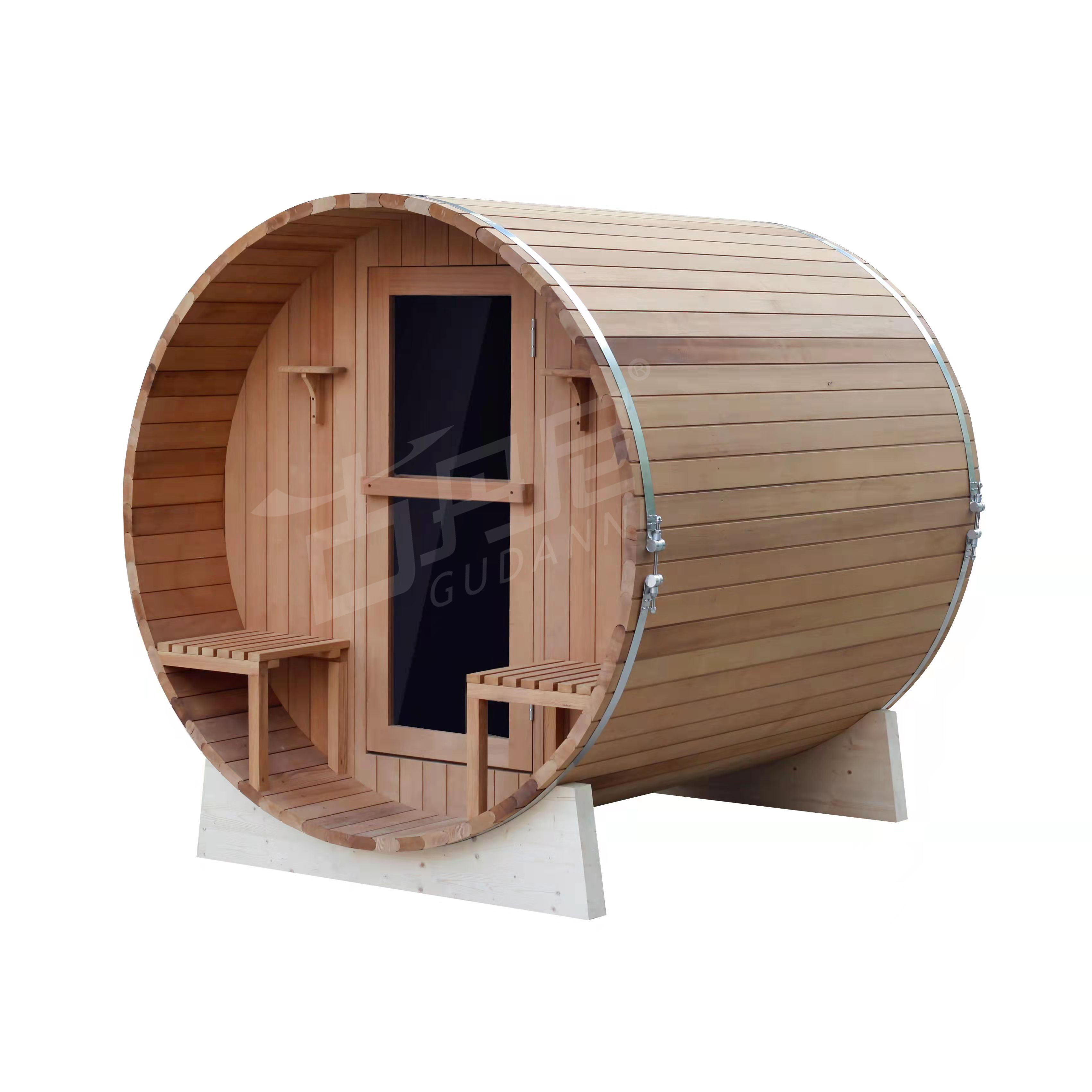 China Customized Carbonized Wood Hemlock Outdoor Barrel Sauna Room factory