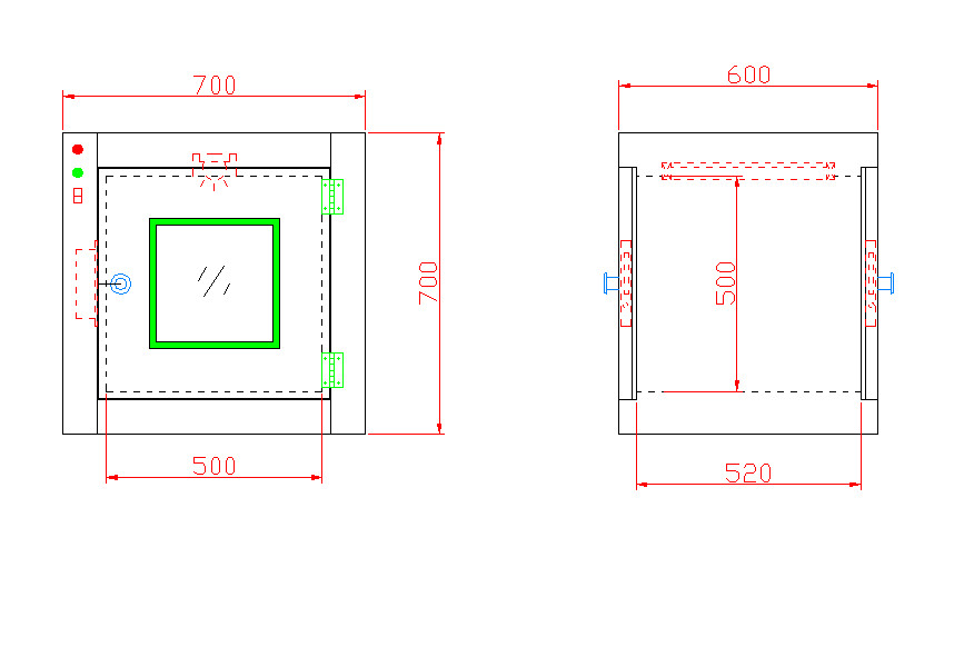 UV Lamp Air Shower Pass Box With Manual Interlocking Doors , Support Brackets