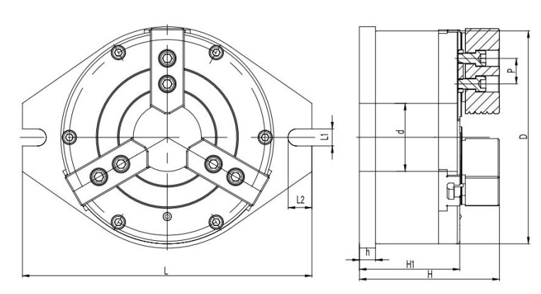 Hollow 3 Jaw Lathe Chuck Vertical Chuck Pneumatic Power Chuck