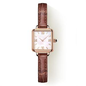 China Retro Color Small Brown Leather Watch Cowhide Strap Womens Square Face Watch factory