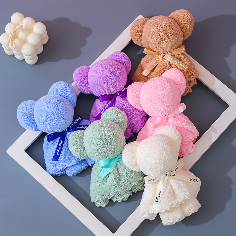 Child Age Group 30x30cm Coral Velvet Fleece Bear Towel for Wedding Business Gifts