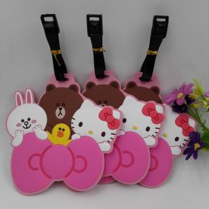China Pink Hello Kitty Friends Rubber PVC Luggage Tags Suitcase Luggage Tags With Black Plastic Rope, Accept OEM 2D Or 3D factory