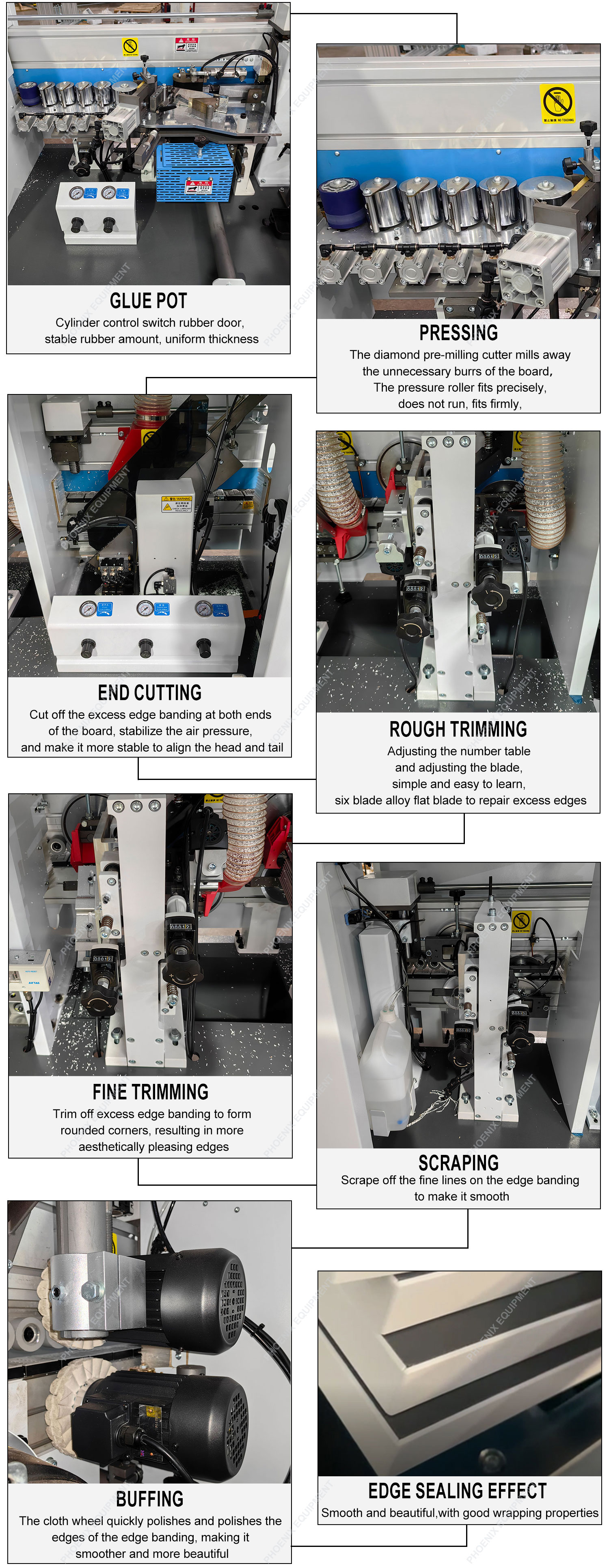 12kW Power Woodworking Machine Edge Banding And Trimming With Auto Gluing And Cleaning