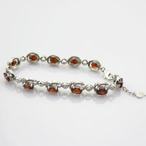 China Sterling Silver 5x7mm Oval Garnet Cubic Zircon Tennis Bracelet(B06RED) factory