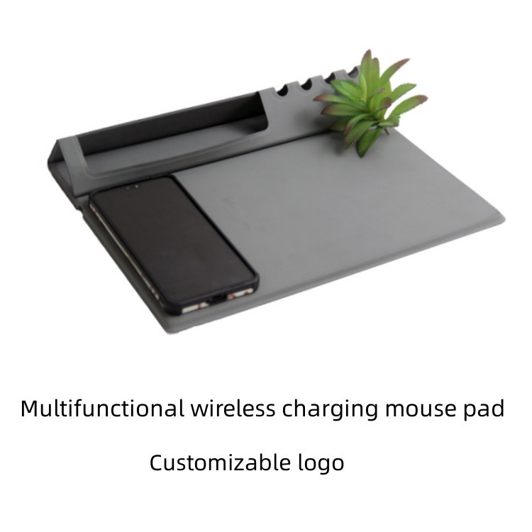 Pu Leather Wireless Charging Foldable Mouse Pad Mulitifuncitional Pen Rack