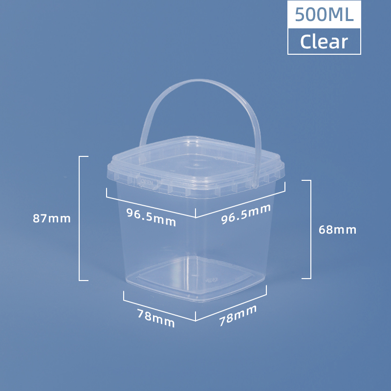 Capacity 280ml 500ml 1L 2L Food Grade Square Small Clear White Plastic Bucket BPA Free