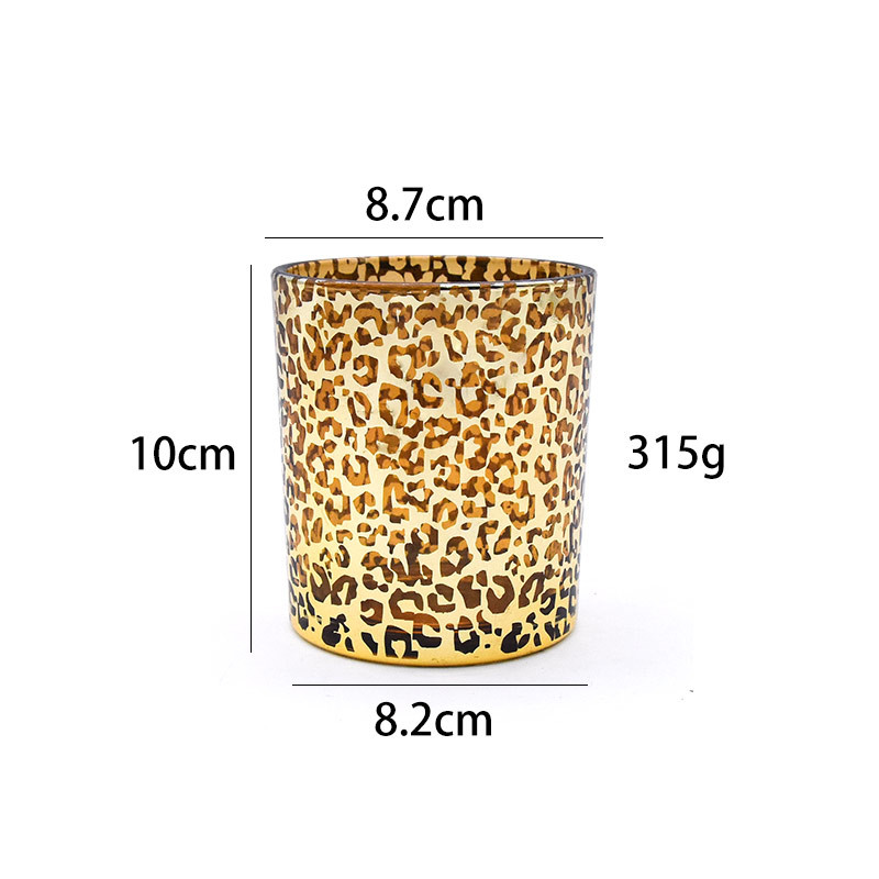 Gold Leopard Print Lead Free Glass Candle Cup 10cm Height