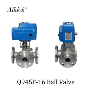 China Stainless Steel Sanitary 3 way flange Electric Motor Ball Valve factory