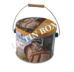 Gift Round Tin Box Peanuts / Candy Storage Metalwire Wooden Handle