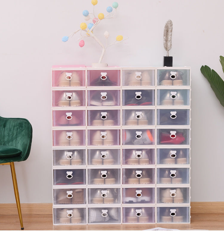 Dustproof Drop Front Plastic Shoe Boxes Transparent Pull Out Organizer Durable Storage Space Saver for Dorms