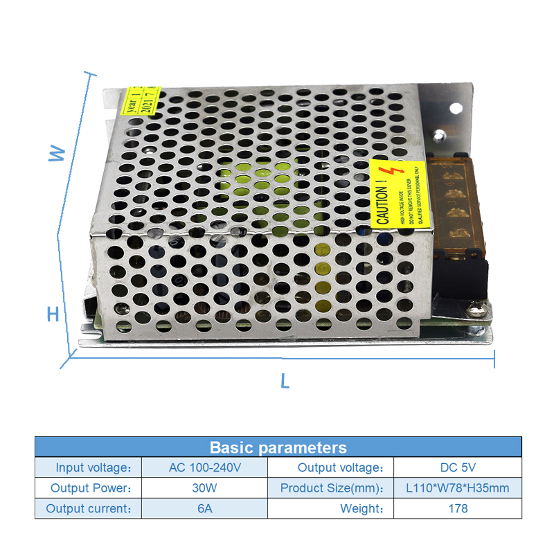 30W 5V Switching Power Supply AC 110V 220V To DC 5V 6A For LED Driver Transformer
