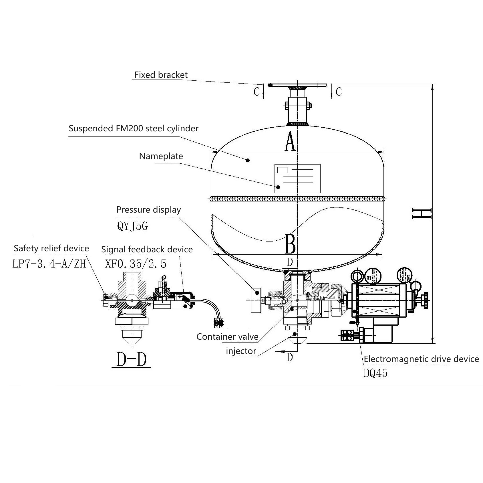 Hanging FM200 Fire Suppression System Easy Installation TUV SGS ISO CE Certified