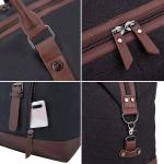 Large Capacity Travel Duffel Bag Leather Black Canvas Shoulder Crossbody Weekend